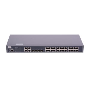 GIGALINK GL-SW-F201-28 Коммутатор L2, 24 Base-T 10/100Mb/s, 4 Combo TX/SFP 1000Mb/s, 1Console. 1U 19’’, 220V